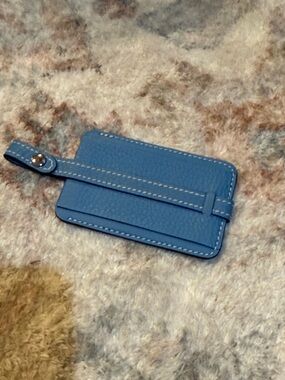 Hermes Blue Leather Luggage Tag with Strap